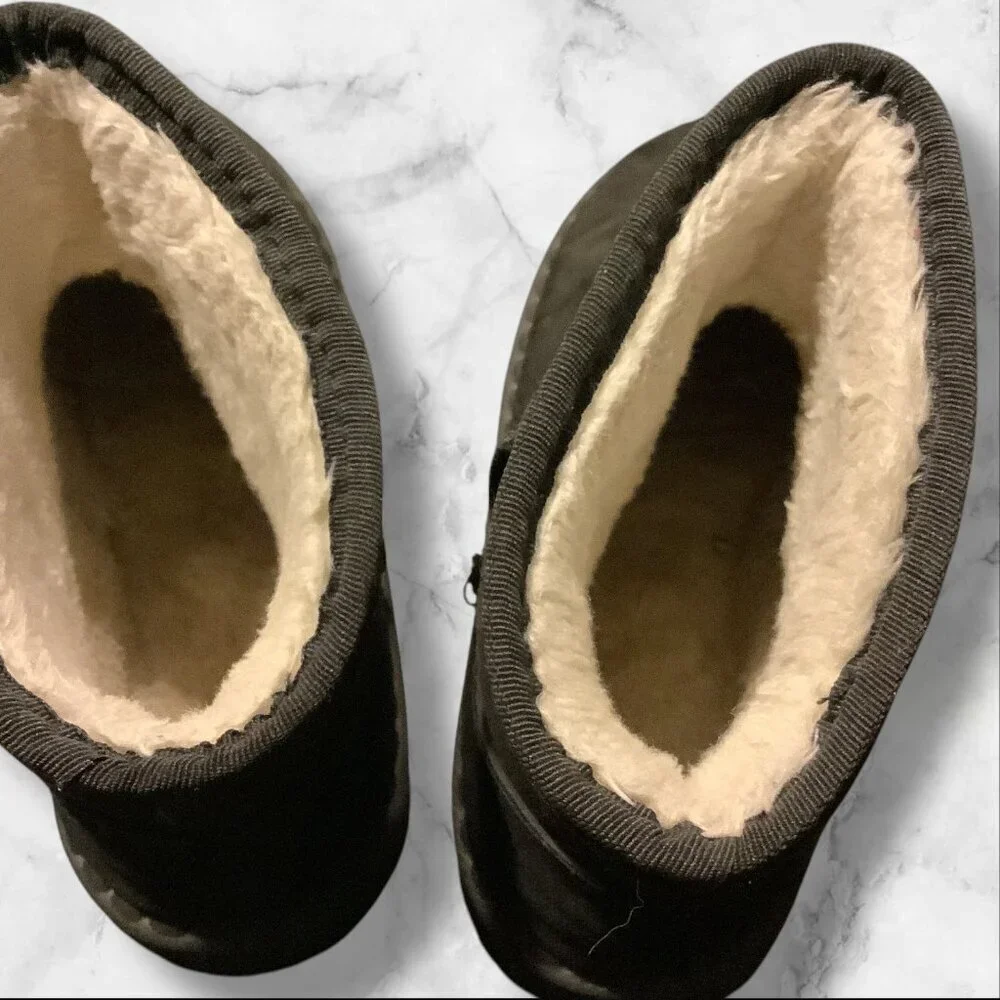 Fashion‎ Girls Black Fur Lined Winter Ankle Boots Slip On Size 35